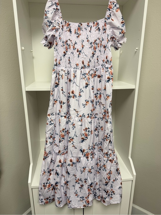 SHEIN Dresses & Skirts - SHEIN White Midi Dress with Orange & Navy Floral Print
